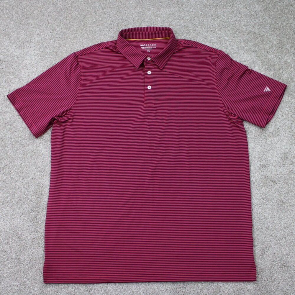 Maelreg Performance Polo Shirt Mens‎ XL Pink/Black Striped Polyester Stretch S/S